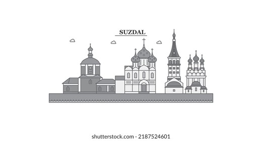 Russia, Suzdal city skyline isolated vector illustration, icons