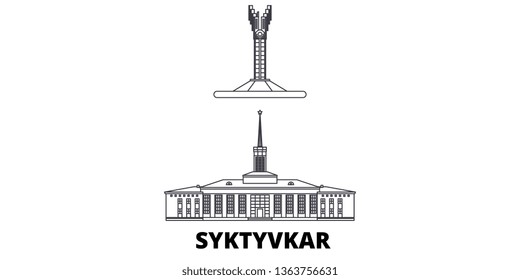 Russia, Syktyvkar line travel skyline set. Russia, Syktyvkar outline city vector illustration, symbol, travel sights, landmarks.