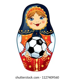 Russia symbol with soccer ball. Vector traditional russian nesting doll with football ball. Isolated on a white background.