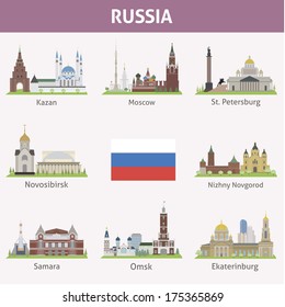 Russia. Symbols of cities. Vector set