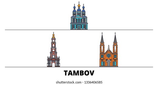 Russia, Tambov flat landmarks vector illustration. Russia, Tambov line city with famous travel sights, skyline, design. 