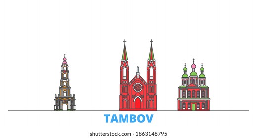 Russia, Tambov line cityscape, flat vector. Travel city landmarks, outline illustration, line world icons