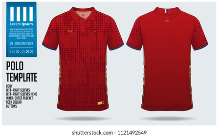 Russia Team Polo t-shirt sport template design for soccer jersey, football kit or sportwear. Classic collar sport uniform in front view and back view. T-shirt mock up for sport club. Vector.