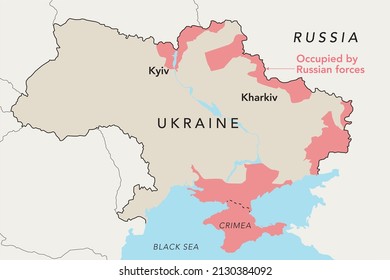 Russia territory and the US in Ukraine and the Middle East. Ukraine crisis map. Ukraine and Russia military conflict. Geopolitical concept illustration.