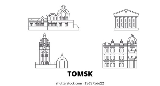 Russia, Tomsk line travel skyline set. Russia, Tomsk outline city vector illustration, symbol, travel sights, landmarks.