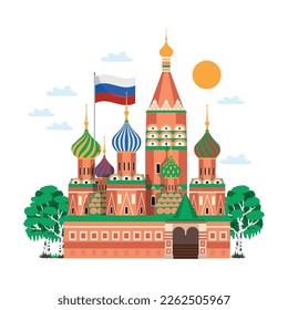Russia travel composition of flat images with russian famous landmarks vector illustration