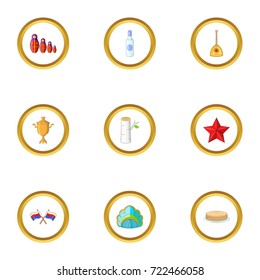 Russia travel icons set. cartoon style set of 9 russia travel vector icons for web design