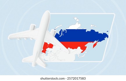 Russia Travel Illustration with Plane and National Flag. Ideal for travel agencies, promotional materials, or geographic content related to Russia.