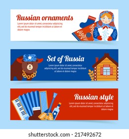 Russia travel style and ornaments banner set isolated vector illustration