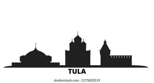 Russia, Tula city skyline isolated vector illustration. Russia, Tula travel black cityscape