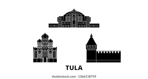 Russia, Tula flat travel skyline set. Russia, Tula black city vector illustration, symbol, travel sights, landmarks.