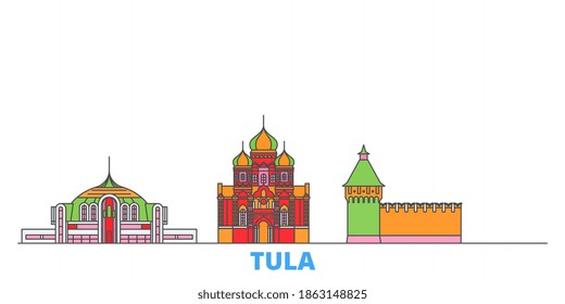 Russia, Tula line cityscape, flat vector. Travel city landmark, outline illustration, line world icons