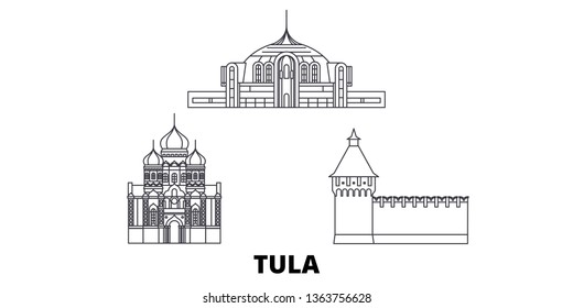 Russia, Tula line travel skyline set. Russia, Tula outline city vector illustration, symbol, travel sights, landmarks.