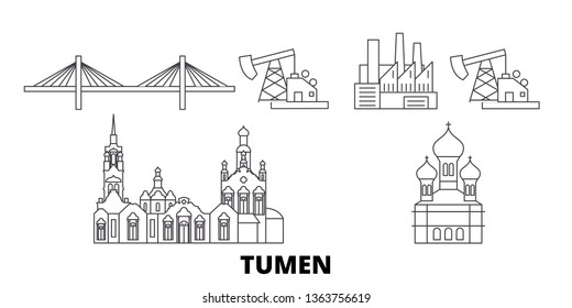 Russia, Tumen line travel skyline set. Russia, Tumen outline city vector illustration, symbol, travel sights, landmarks.