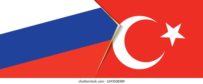 Russia and Turkey flags, two vector flags symbol of relationship or confrontation.