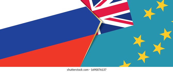 Russia and Tuvalu flags, two vector flags symbol of relationship or confrontation.