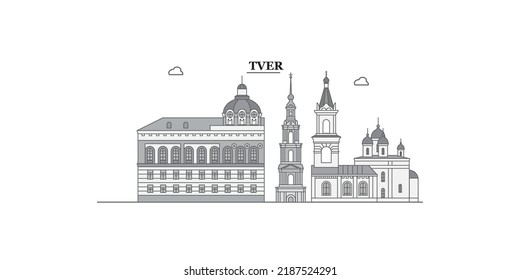 Russia, Tver city skyline isolated vector illustration, icons