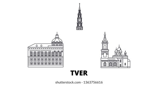 Russia, Tver line travel skyline set. Russia, Tver outline city vector illustration, symbol, travel sights, landmarks.