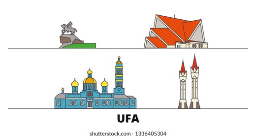 Rusia, Ufa plana hitos ilustración vectorial. Rusia, línea Ufa ciudad con famosos lugares de interés turístico, horizonte, diseño. 