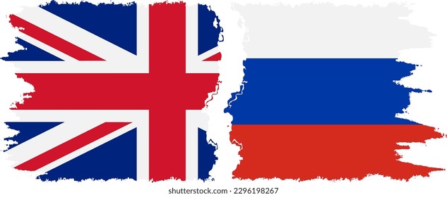 Russia and UK grunge flags connection, vector
