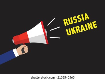 Russia Ukraine announcement megaphone simple vector illustration on a black background