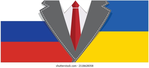 Russia And Ukraine Diplomacy, Diplomatic Relation Conflict. Military, Political Or Politics Cocept. Hybrid War And Warfare, DDoS Attack. Cyber War, Hackers And Cyber Crime, Hackers And Cyber Criminals