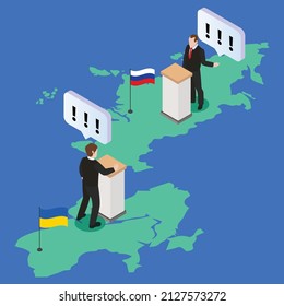 Russia And Ukraine Diplomacy Talk Isometric 3d Vector Concept For Banner, Website, Illustration, Landing Page, Flyer, Etc.