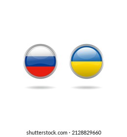 Russia and Ukraine Flag in 3d Button Illustration Design, Russia vs Ukraine Shiny Icon Template Vector