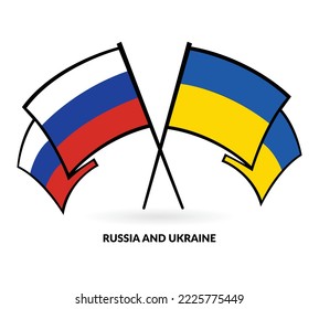 Russia and Ukraine flags crossed and waving, correct colors.