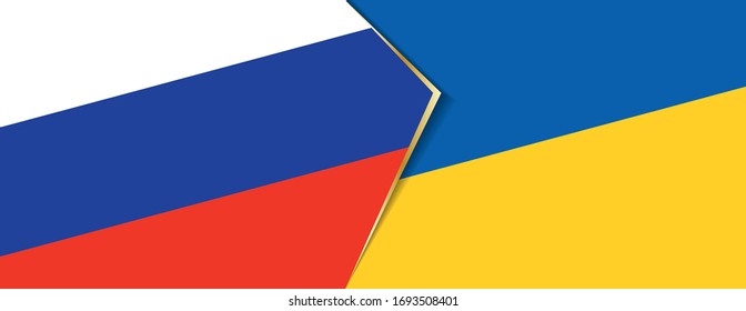 Russia and Ukraine flags, two vector flags symbol of relationship or confrontation.