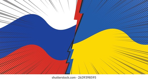 Russia and Ukraine flags waving together
