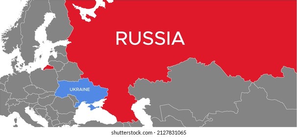 Mapa de Rusia y Ucrania en el mapa mundial. Fronteras de Rusia y Ucrania. Representación de límites a la posibilidad de una guerra