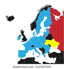 Russia and Ukraine map on world map