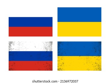 Russia Ukraine regular and grunge texture flags template design banner background.