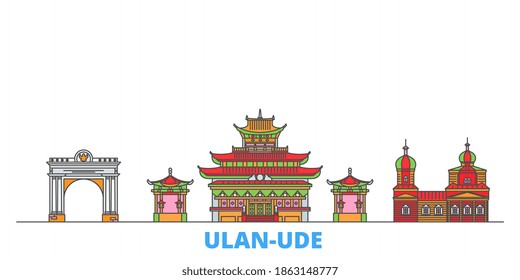 Russia, Ulan Ude line cityscape, flat vector. Travel city landmarks, outline illustration, line world icons