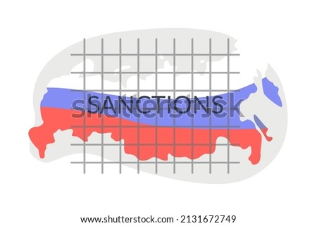 Russia under sanctions. Map of Russia behind bars. Economic crisis. Flat vector illustration isolated on white background