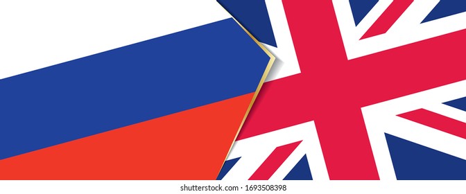 Banderas de Rusia y del Reino Unido, dos banderas vectoriales símbolo de relación o confrontación.