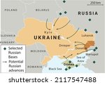 Russia and the US in Ukraine and the Middle East. Ukraine crisis map. Ukraine and Russia military conflict. Geopolitical concept illustration.