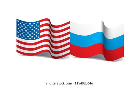 Russia and USA national flags. Vector illustration.