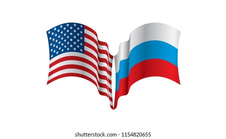 Russia and USA national flags. Vector illustration.