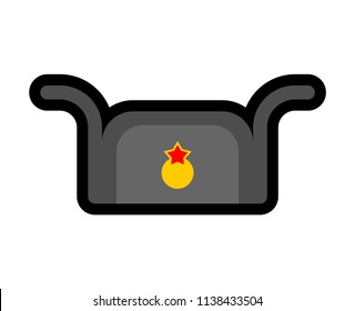Russia Ushanka and red star. Russian cap. National folk cap. Vector illustration
