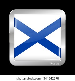 Russia Variant Flag. Metallic Icon Square Shape. This is File from the Collection Flags of Asia