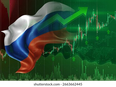 Russland, Vektor 3D Flagge Finanzaustausch Trend nach oben