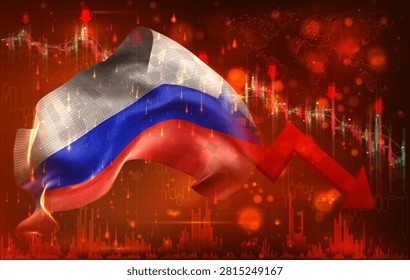 Russia, vector 3d flag financial exchange trend down