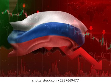 Russia, vector 3d flag financial exchange trend down