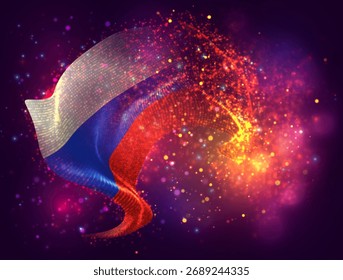 Rusia, bandera 3D de Vector con un chapoteo de puntos de pintura, explosión de puntos de colores