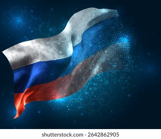 Russia, vector 3d flag virtual triangular polygons on a blue background