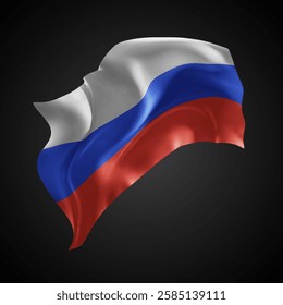 Russia, vector 3d flag with waves on a black background