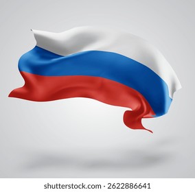 Russland, Vektor 3D-Flagge mit Wellen auf weißem Hintergrund