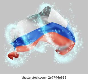 Russland, Vektor 3D-Flagge im Wirbelwind von magischer Ausstrahlung